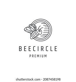 Diseño de logotipo de círculo de abejas con arte de línea sobre fondo blanco