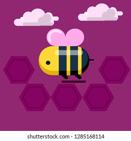  Bee and clouds vector icon isolated on violet background. Design for logo, label and pack.