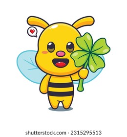 bee with clover leaf cartoon vector illustration.