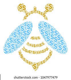Bee collage of dollar symbols. Vector dollar icons are organized into bee collage.