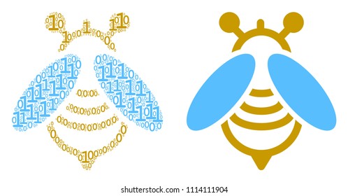 Bee collage icon of zero and null digits in different sizes. Vector digit symbols are composed into bee composition design concept.