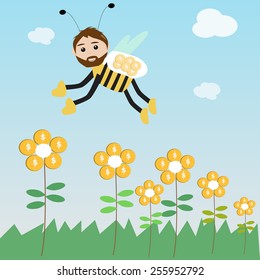 The bee collect the coin for saving