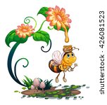 Bee collecting honey from the flower illustration