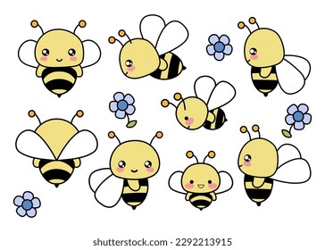 Bienensammlung. handgezeichneter Zeichentrickfilm. Kindergrafik einzeln auf weißem Hintergrund