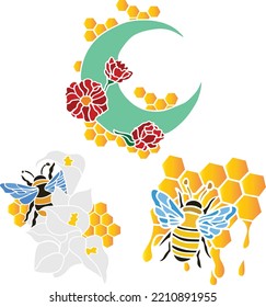 Bee Color Vector, Print, Illustration