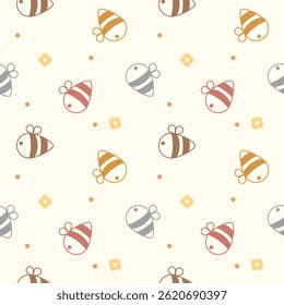 Abelha desenhos coloridos tão fofo. Em flor polka pontos fundo. Ilustração de vetor uniforme de padrão. 