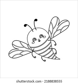 Bee Coloring book page for kids. Hand-drawn insect, Honey beekeeping, apiculture .Vector Monochrome Doodle illustration