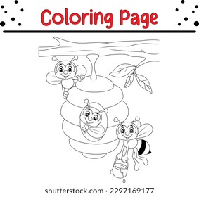 Página del Libro de Coloreo de Abejas para Niños. Colorante Página Esbozo de la pequeña abeja de dibujos animados