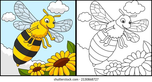 Bee Coloring Page Colored Illustration