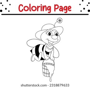 Bee Coloring Page for Kids. cute cartoon  bee coloring book for kids. Vector illustration for children