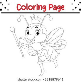 Bee Coloring Page for Kids. cute cartoon  bee coloring book for kids. Vector illustration for children