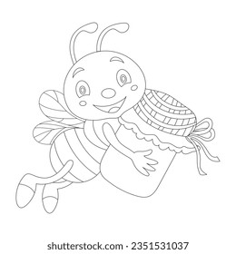 Bee Coloring Page for kids. Vector black line illustration. Bug, insect, bee, butterfly, snail. Funny bee cartoon characters vector illustration. For kids coloring book