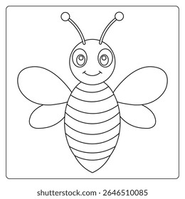 Bee coloring page vector outline cartoon insect printable template