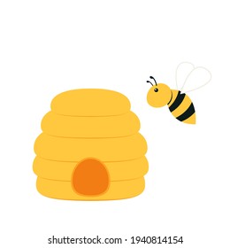 Bee comb vector. logo design. symbol. bee cartoon vector. bee comb on white background.