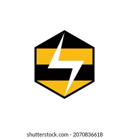 Bee combination with energy icon in background white, dual meaning vector logo design