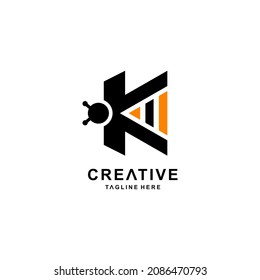 Bee combination with Letter K.Abstract, emblem, design concept, logo, logotype, element, template.