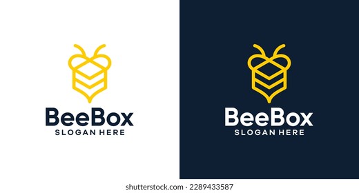 Bee combined with box logo design vector illustration. icon, symbol, creative, logotype.