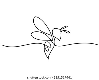 Bee for company logo. Continuous One single line drawing of cute identity. Honeybee farm icon concept. Graphic design vector illustration