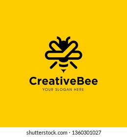 Bee concepts logo isolated on yellow background. Vector illustration