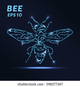 The bee consists of points, lines and triangles. The polygon shape in the form of a silhouette of a bee on a dark background. Vector illustration. Graphic concept bee.