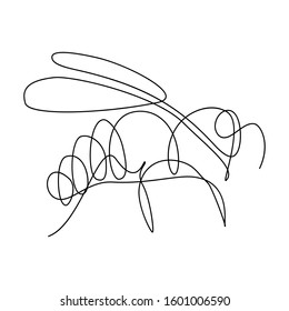 Bee in continuous line art drawing style. Honeybee black linear sketch on white background. Vector illustration