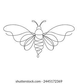 Bee continuous line art isolated vector illustration on white background.