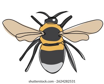 Bee in continuous line drawing on white background.