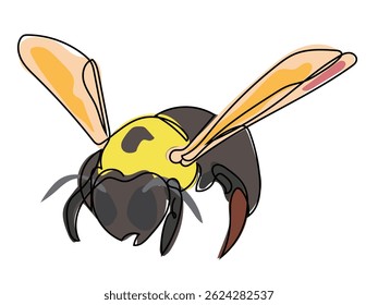 Bee in continuous line drawing on white background.