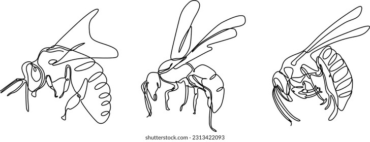  bee continuous line set illustration