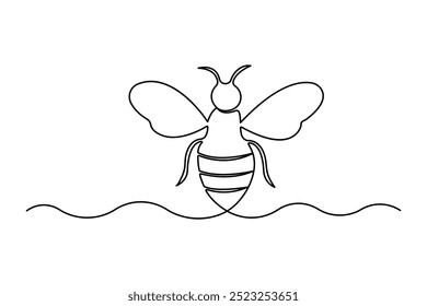 Bee continuous one line drawing of simple  vector illustration