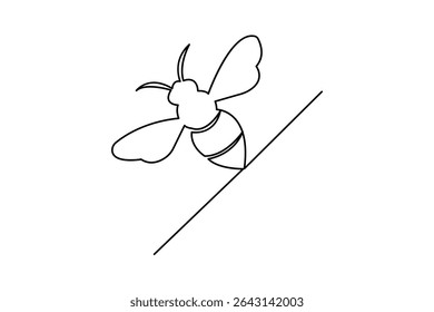 Bee continuous one line drawing minimalist style outline illustration isolated on white