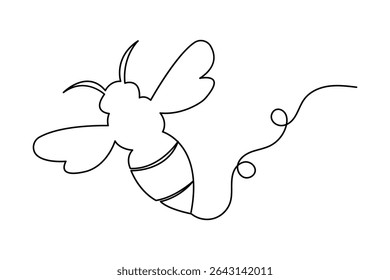 Bee continuous one line drawing minimalist style outline illustration isolated on white