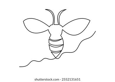 Abelha arte de linha única contínua e ilustração isolada de vetor de contorno 
