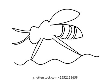 Abelha arte de linha única contínua e ilustração isolada de vetor de contorno 