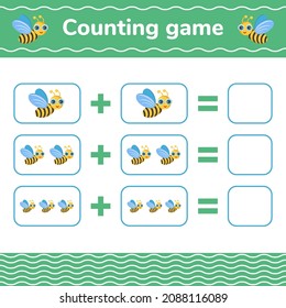 Bee. Counting Game for Children card. Bright vector illustration