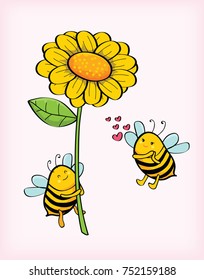 bee couple cartoon in love