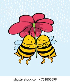 bee couple with flower