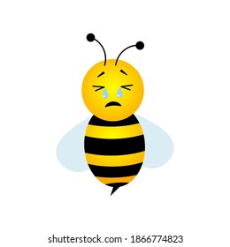 Bee crying. Cute sad bee mascot character. Vector isolated.