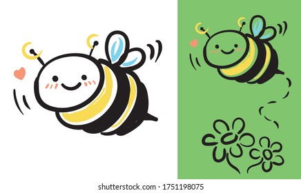 Bee cute cartoon character spring flower flying insect