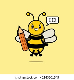 Abeja lindo estudiante inteligente de caricatura con diseño de lápiz
