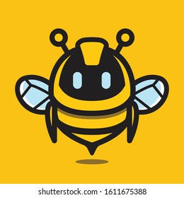 Bee cute droid robot technology character mascot logo vector illustration