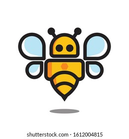 Bee Cute Droid Robot Technology Character Mascot Logo Vector Illustration