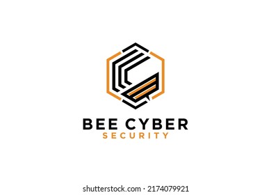 Bee cyber C initial logo design modern protection computer system technology icon symbol