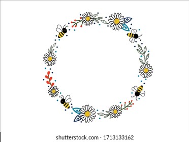 Bee And Daisy Ring Frame Design Fashion Style Vector Stationory