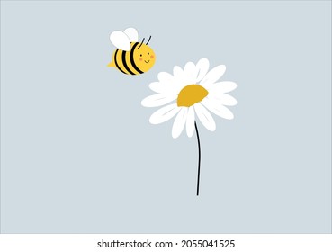 bee daisy vector art design hand drawn design