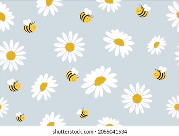 bee daisy vector art design hand drawn design seamles flower daisy pattern with cute be honey
 