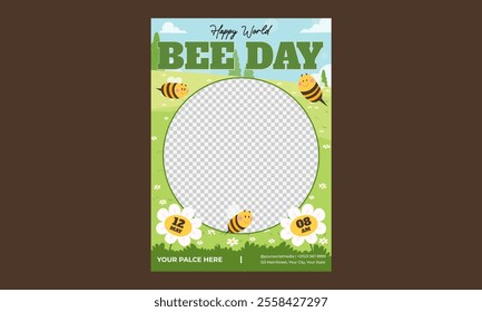 Bee Day Flyer. Minimalist. Trendy. Vector Illustration. Editable with copy space. For posters, cards, covers, leaflets, flyers, brochures, documents.