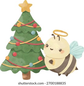 Abelha Decoração Árvore de Natal | Ilustração de férias de aquarela bonito
