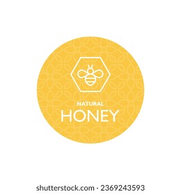 Bee - Deep forest 100% natural honey. Yellow round label, sticker. Tag.