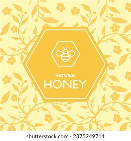 Bee - Deep forest natural honey. Yellow hexagon comb label.